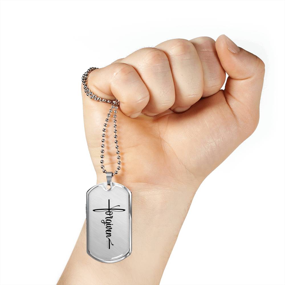 Forgiven Cross - Military-Style Dog Tag Stainless Steel Necklace - Engravable - Joy & Country
