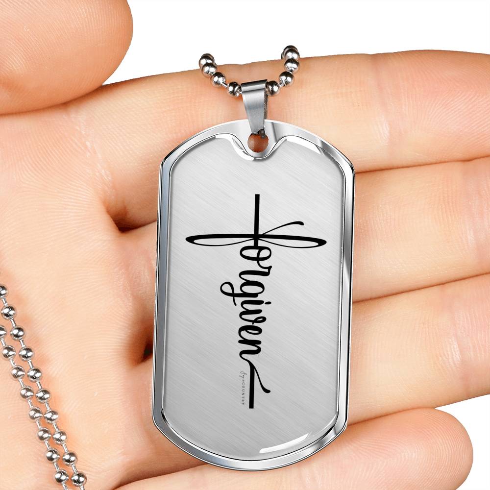 Forgiven Cross - Military-Style Dog Tag Stainless Steel Necklace - Engravable - Joy & Country