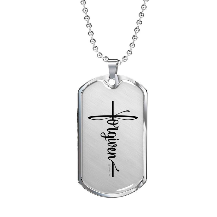 Forgiven Cross - Military-Style Dog Tag Stainless Steel Necklace - Engravable - Joy & Country