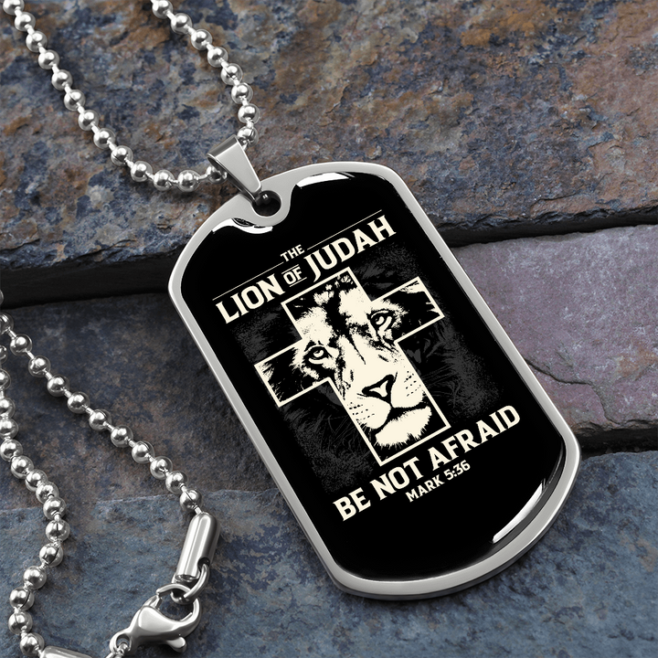 Lion of Judah - Military-Style Dog Tag Stainless Steel Necklace - Engravable - Joy & Country