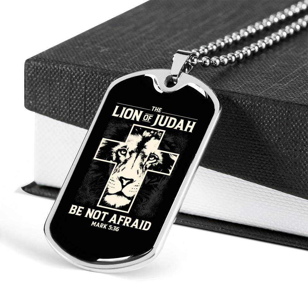 Lion of Judah - Military-Style Dog Tag Stainless Steel Necklace - Engravable - Joy & Country