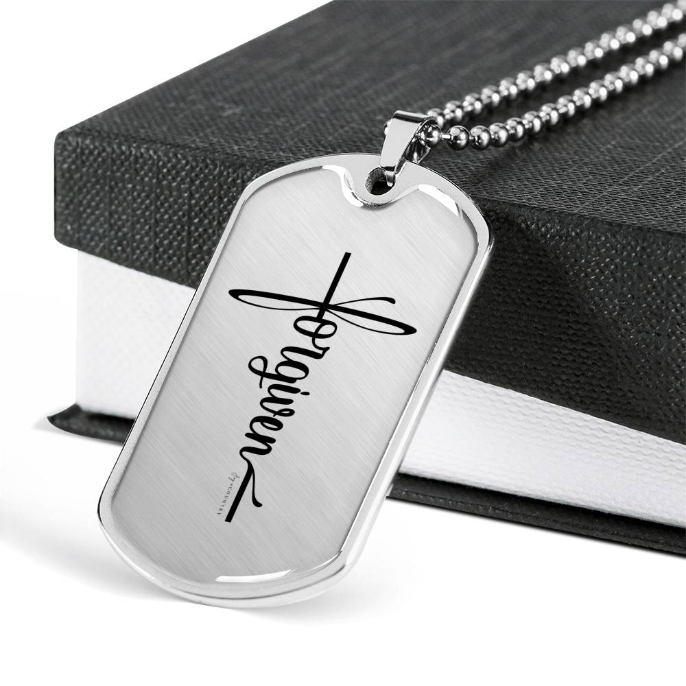 Forgiven Cross - Military-Style Dog Tag Stainless Steel Necklace - Engravable - Joy & Country