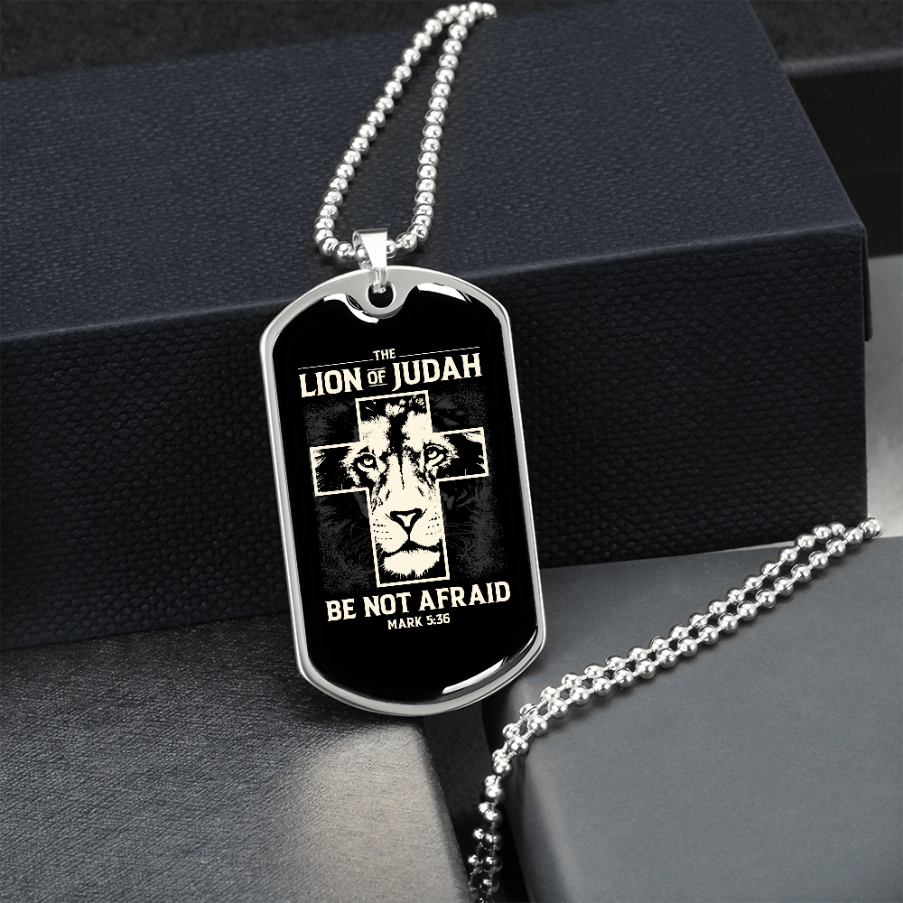 Lion of Judah - Military-Style Dog Tag Stainless Steel Necklace - Engravable - Joy & Country