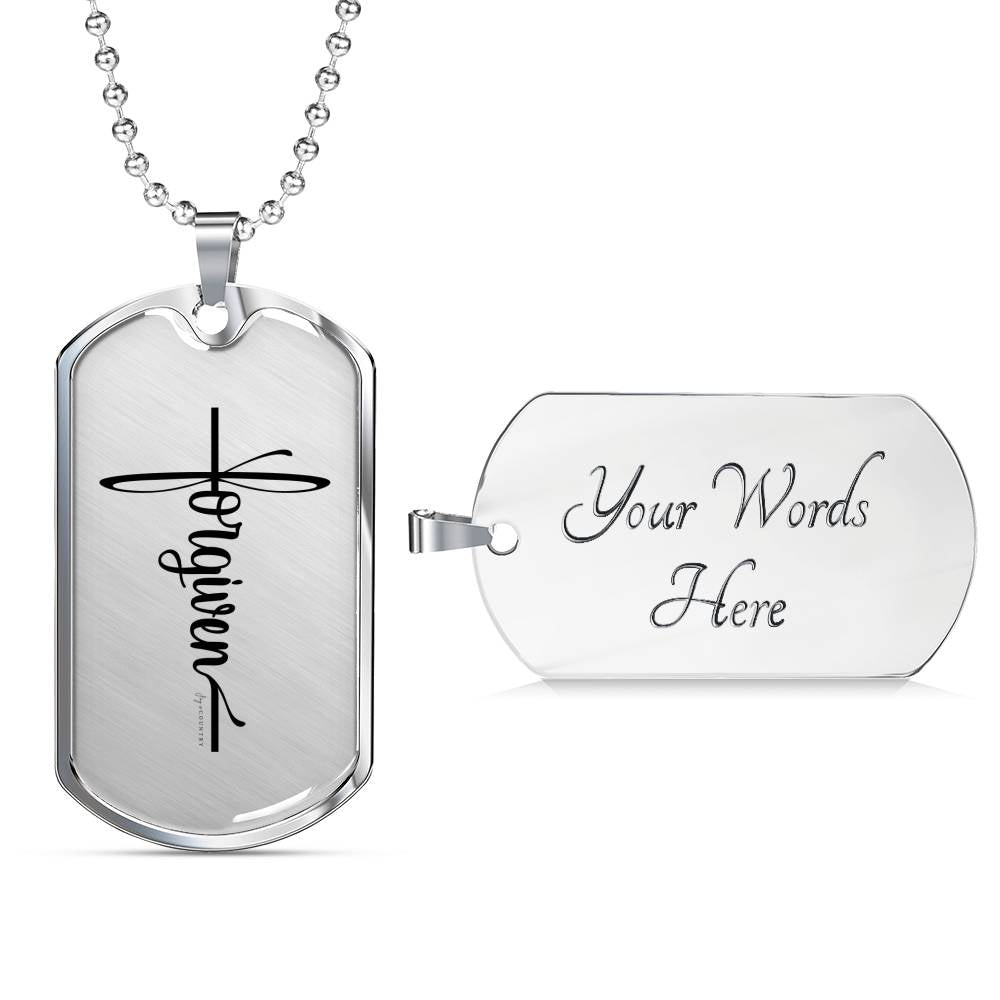 Forgiven Cross - Military-Style Dog Tag Stainless Steel Necklace - Engravable - Joy & Country