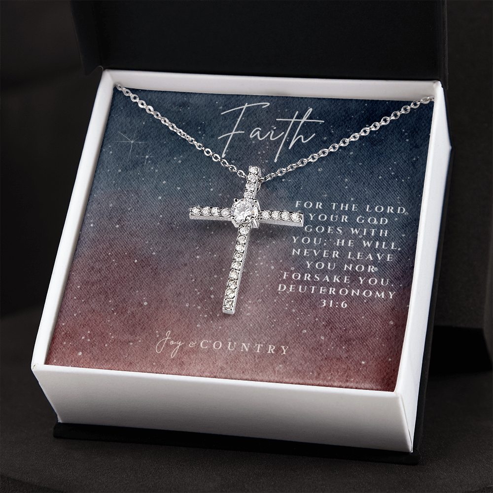 Faith-Inspired CZ Cross Necklace - Joy & Country