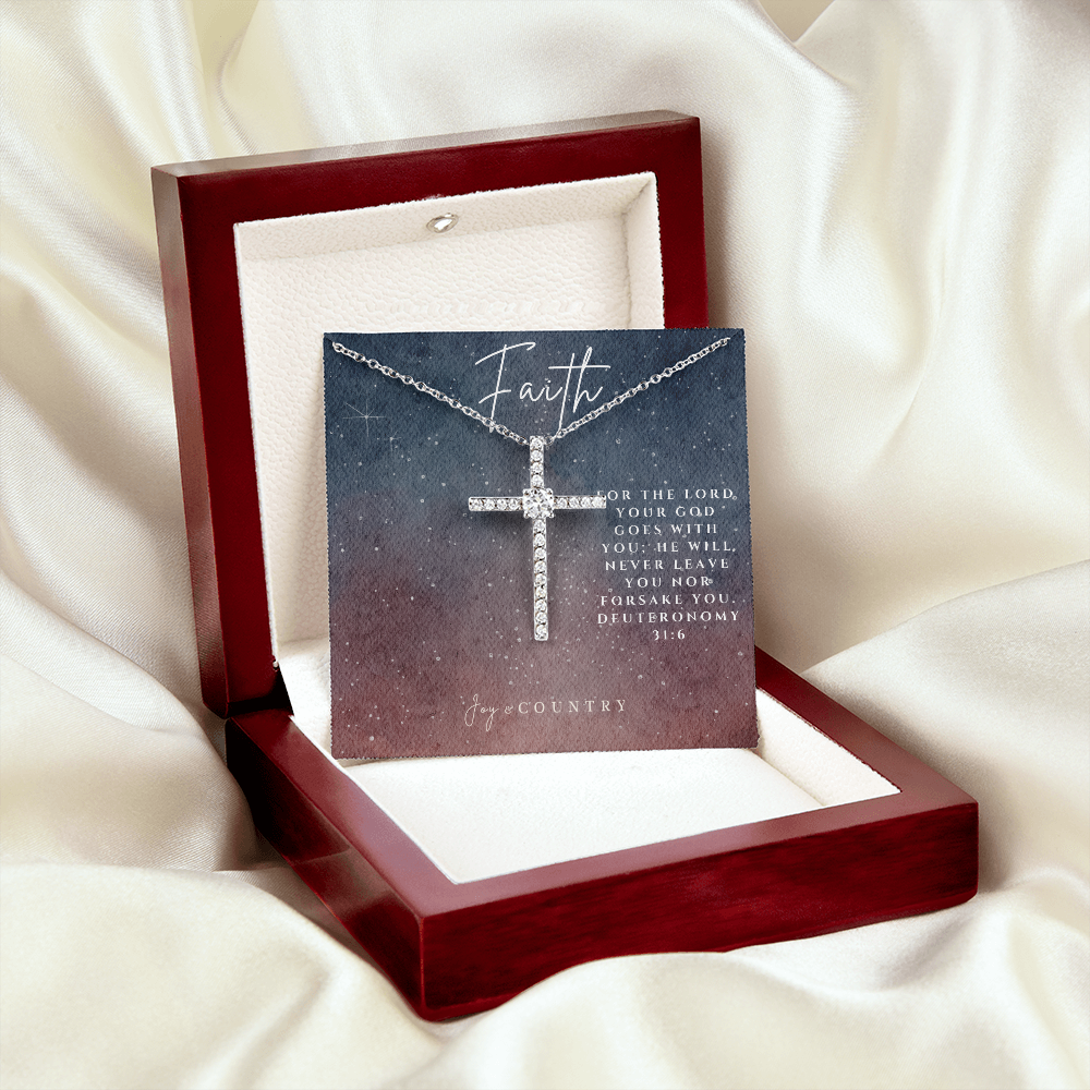 Faith-Inspired CZ Cross Necklace - Joy & Country