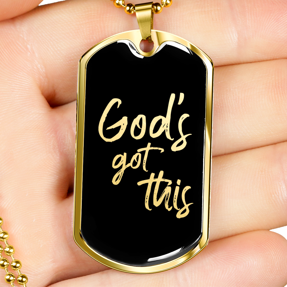 God's Got This - Military-Style Dog Tag Necklace Black Background - Engravable - Joy & Country
