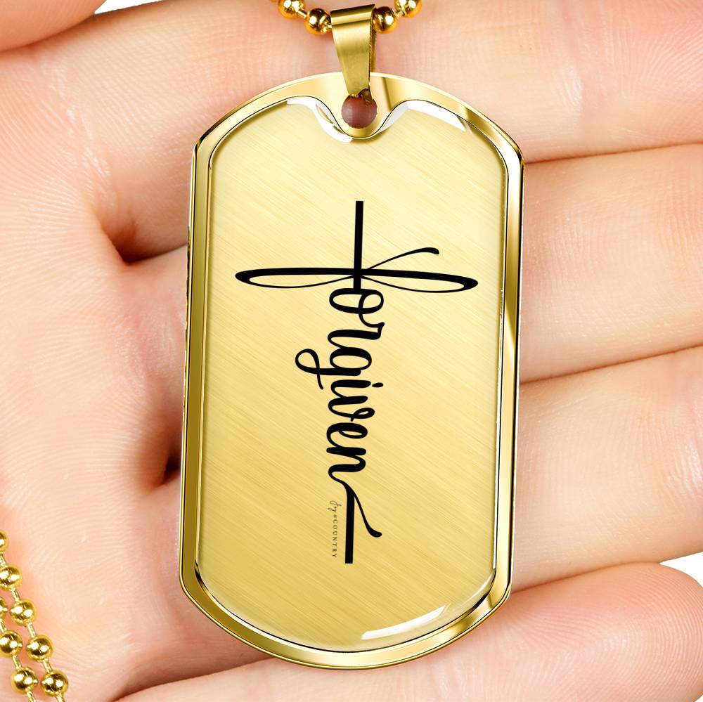 Forgiven Cross - Military-Style Dog Tag Stainless Steel Necklace - Engravable - Joy & Country