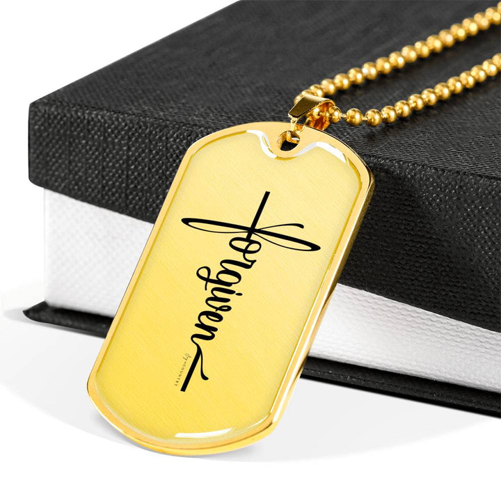 Forgiven Cross - Military-Style Dog Tag Stainless Steel Necklace - Engravable - Joy & Country