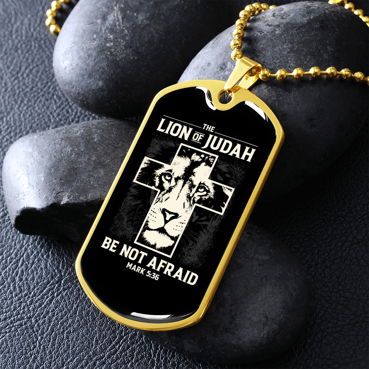 Lion of Judah - Military-Style Dog Tag Stainless Steel Necklace - Engravable - Joy & Country
