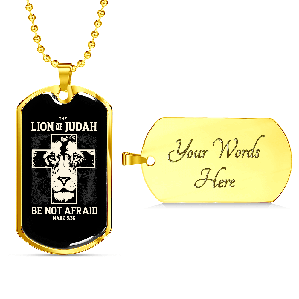 Lion of Judah - Military-Style Dog Tag Stainless Steel Necklace - Engravable - Joy & Country