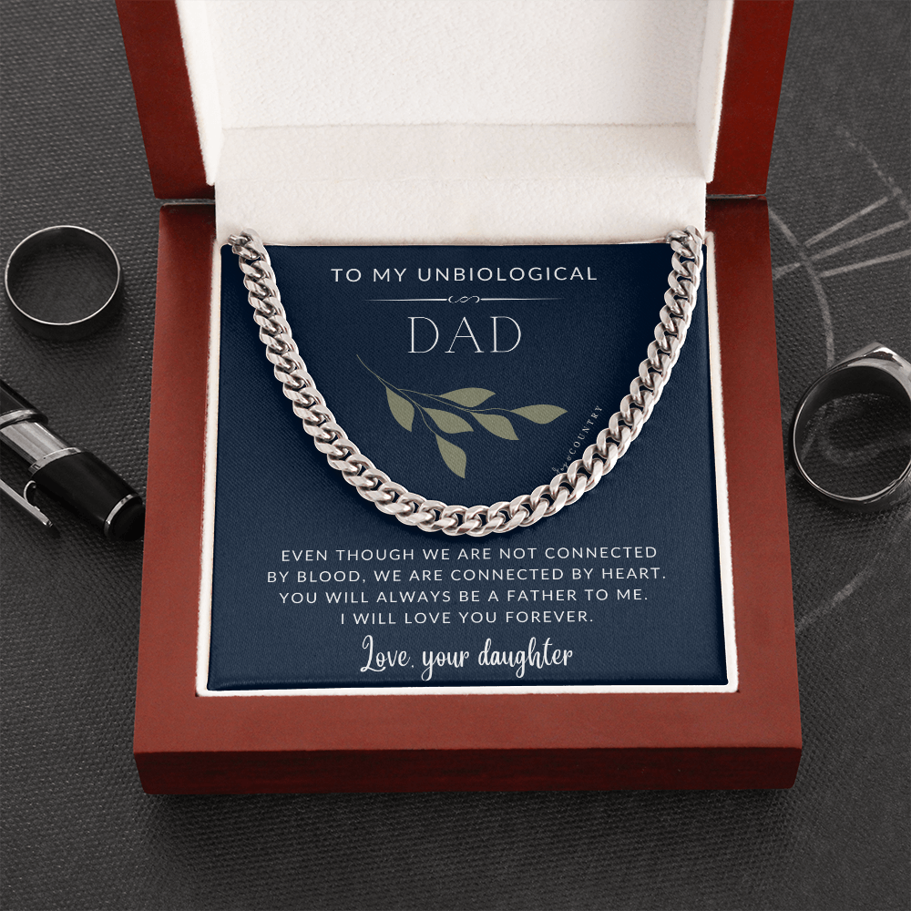 To My Unbiological Dad - Love Daughter - Stainless Steel Chain Necklace - Joy & Country