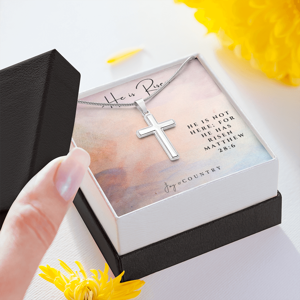 He is Risen Stainless Steel Cross Necklace - Joy & Country