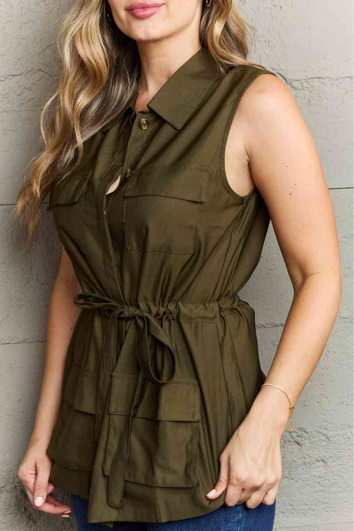Natural Born Leader - Collared Button-Down Top - Army Green