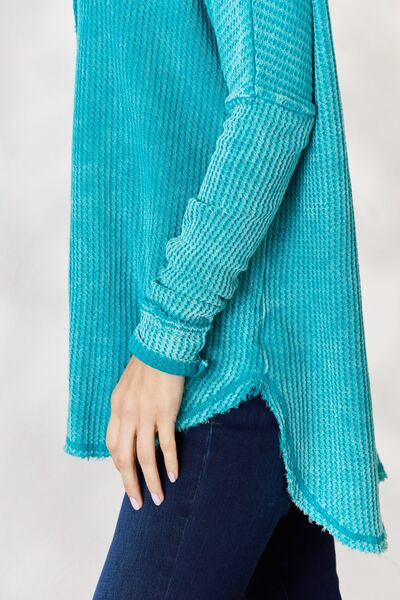 Chic Lounging - Oversized Waffle-Knit Cotton Top - Teal