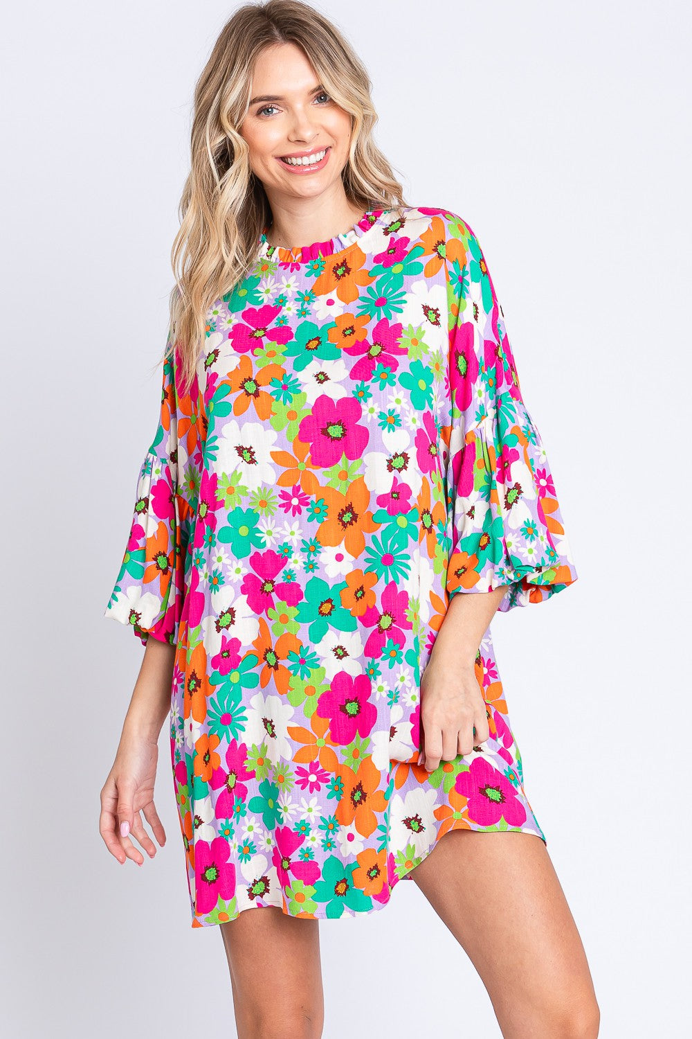 Retro Modern - Floral Lantern-Sleeve Dress - Joy & Country
