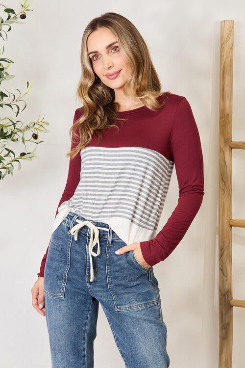 Striped Contrast Long-Sleeve Top