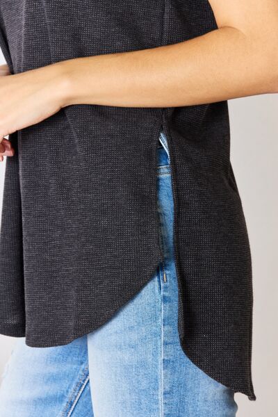 Soft And Casual - Waffle-Knit Slit Top
