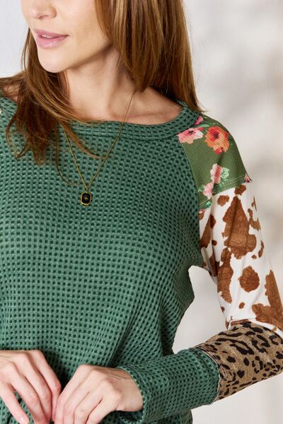 On The Edge Waffle-Knit Top - Hunter Green