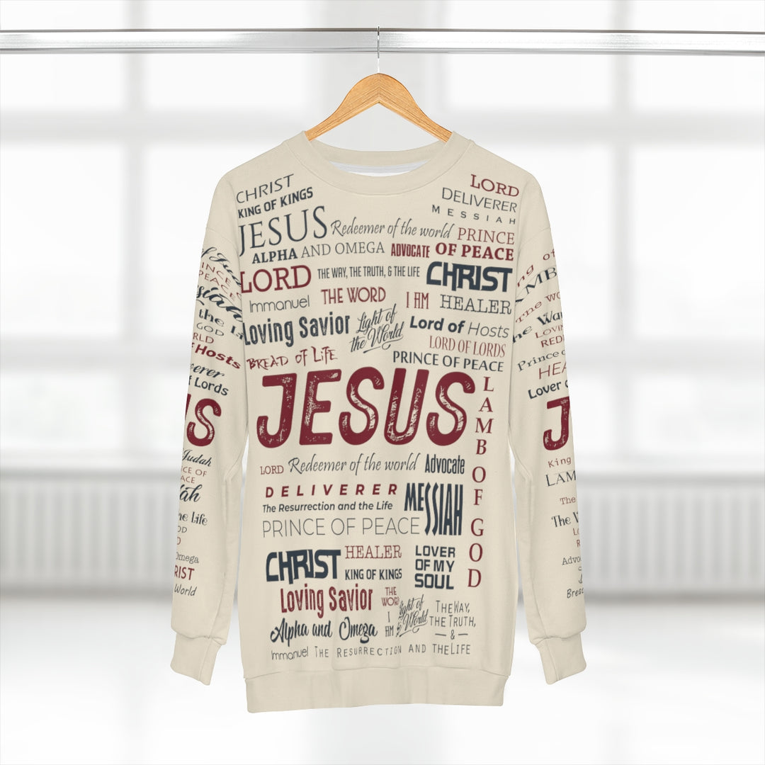 Names of Jesus (Tan Base) - Premium Unisex Crew-Neck Sweatshirt - Joy & Country