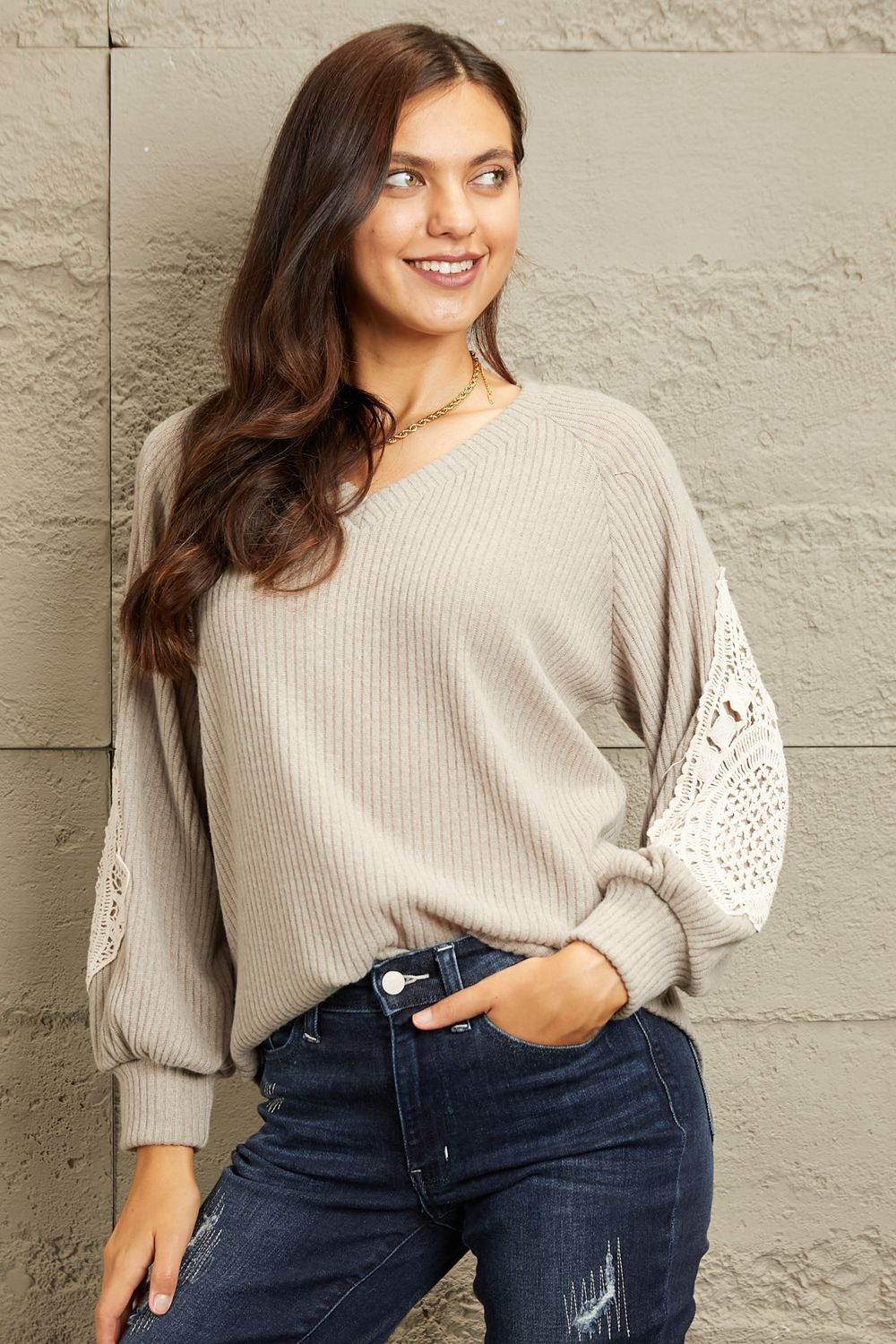So Exquisite - Lace Patch Detail Sweater