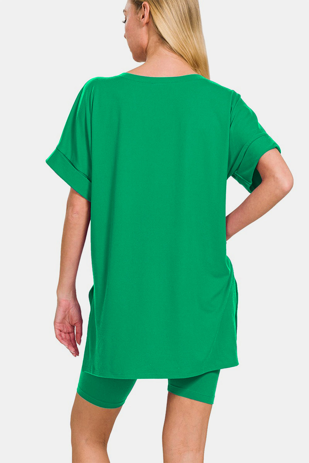 Off-Duty Style - T-Shirt and Biker Shorts Set - Green